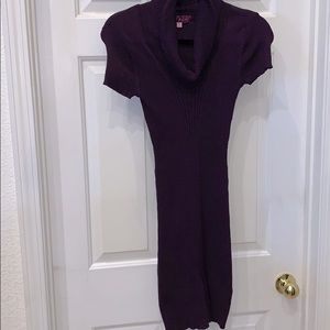 Deep purple cowl turtleneck stretchy dress